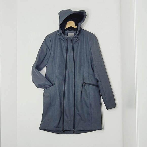 Thyme Maternity Charcoal Pockets Double Zip Hooded Jacket Adjustable Pregnancy M - Picture 2 of 16